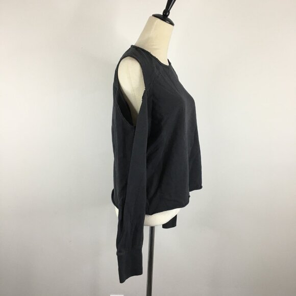 RAG & BONE Dark Gray Long Sleeve Cut Out/Cold Shoulder Rolled Hem Shirt - Picture 6 of 13